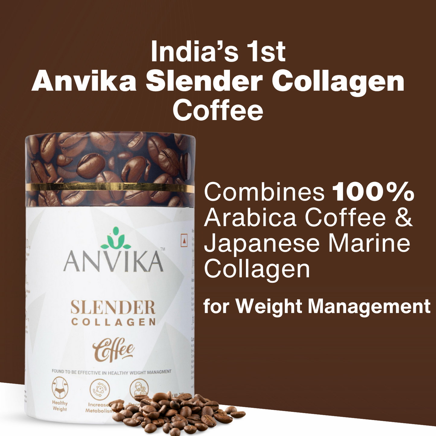 Anvika Slender Collagen Coffee 240g – Marine Collagen, Garcinia & L-Carnitine | 15 Sachets