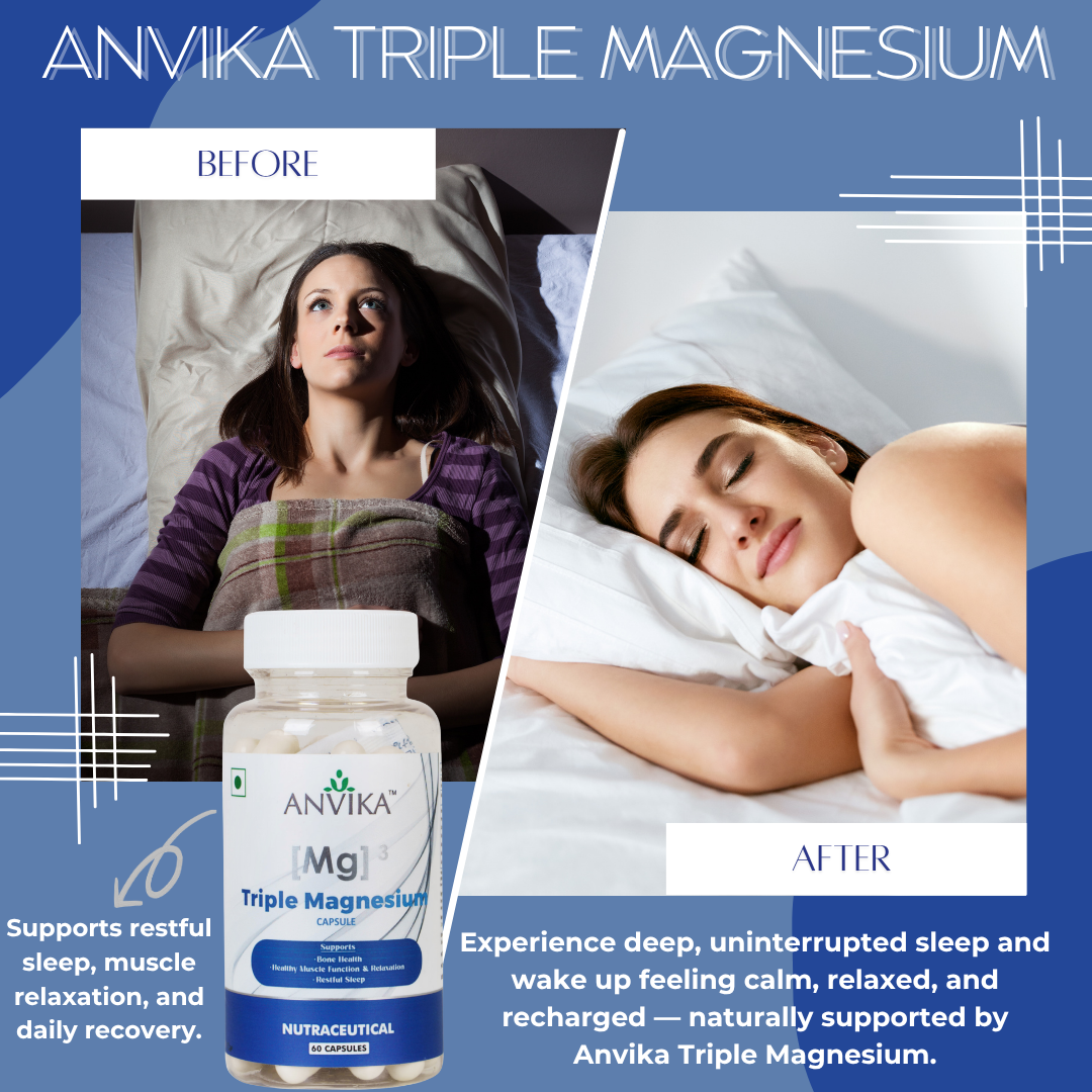 ANVIKA Triple Magnesium Capsules – Bone, Muscle & Sleep Support – 60 Vegetarian Capsules