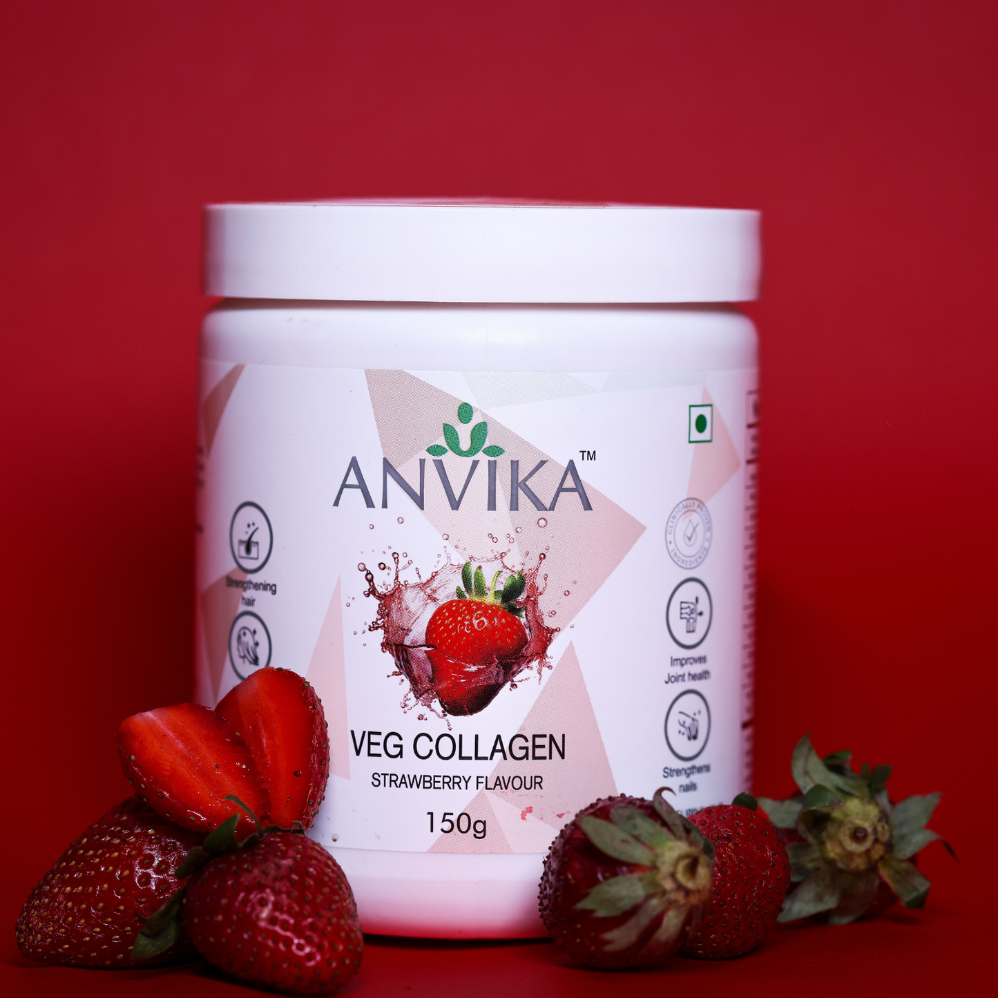 Anvika Veg Collagen | Strawberry Flavour | Skin & Hair Support | 150g