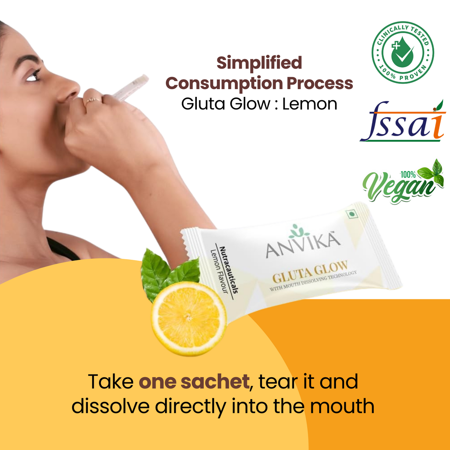 Anvika Gluta Glow Glutathione Mouth Dissolving 15 Sachets | Vitamin C for Skin Brightening & Antioxidant Support