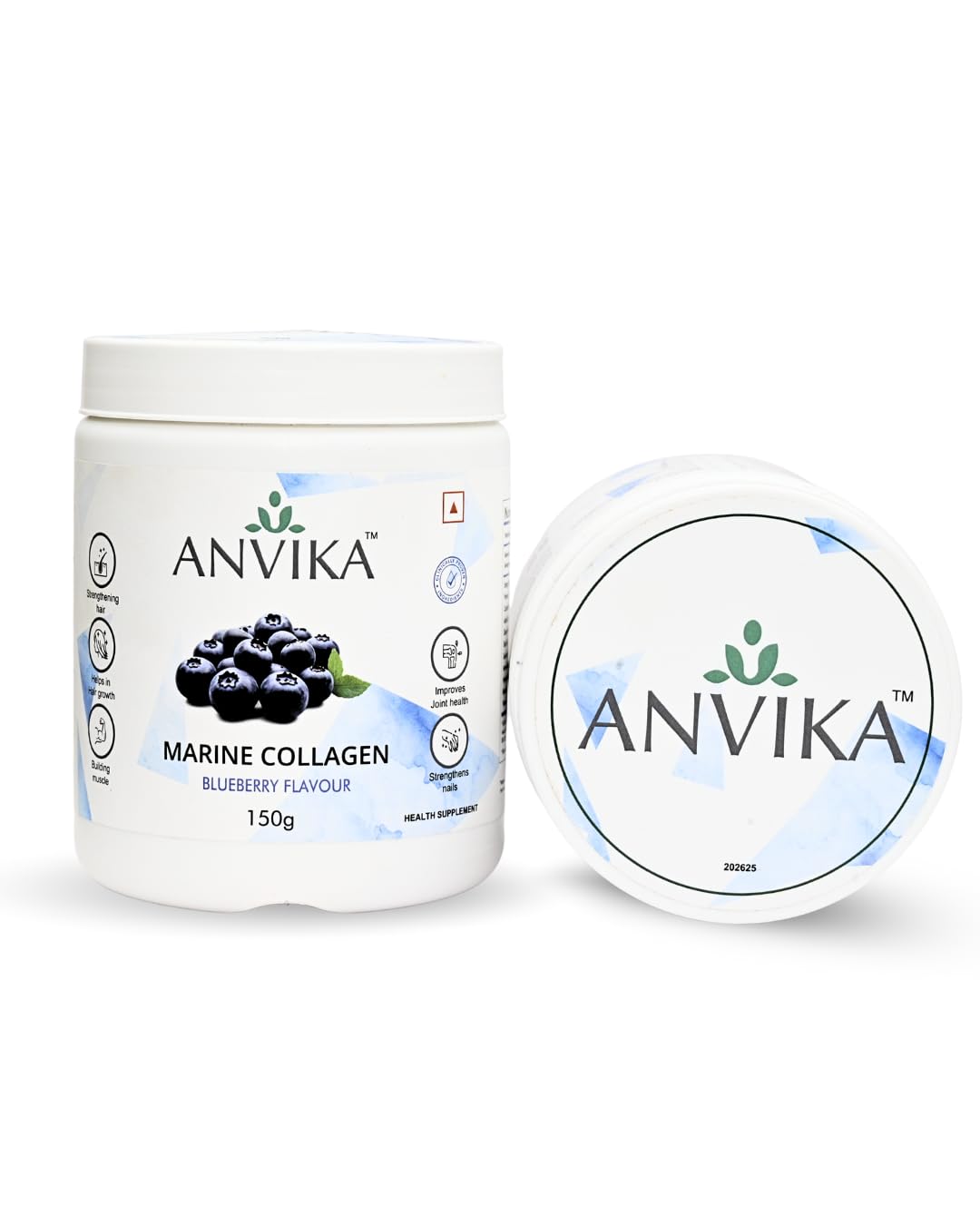ANVIKA Marine Collagen Powder – Blueberry Flavor, Supports Skin, Hair, Nails & Joints – 150 g
