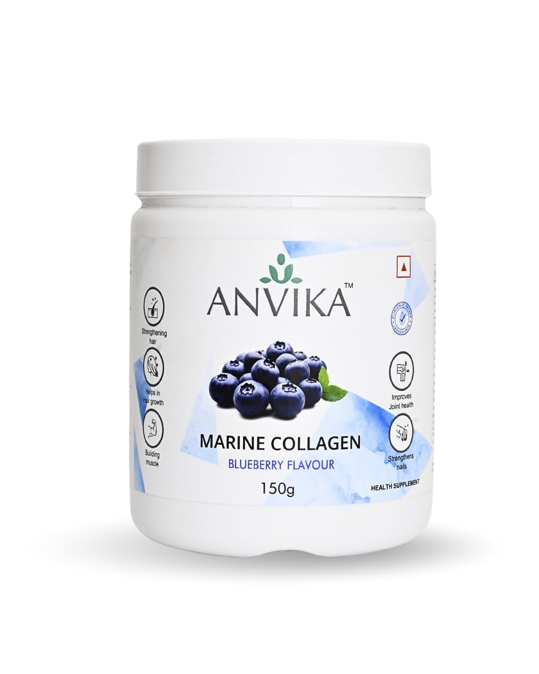 ANVIKA Marine Collagen Powder – Blueberry Flavor, Supports Skin, Hair, Nails & Joints – 150 g