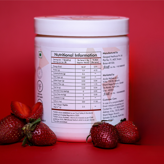 Anvika Veg Collagen | Strawberry Flavour | Skin & Hair Support | 150g