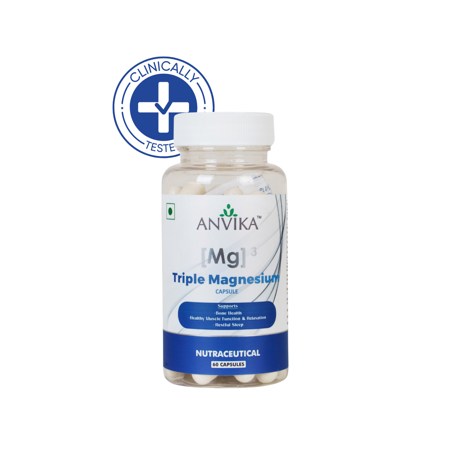 ANVIKA Triple Magnesium Capsules – Bone, Muscle & Sleep Support – 60 Vegetarian Capsules