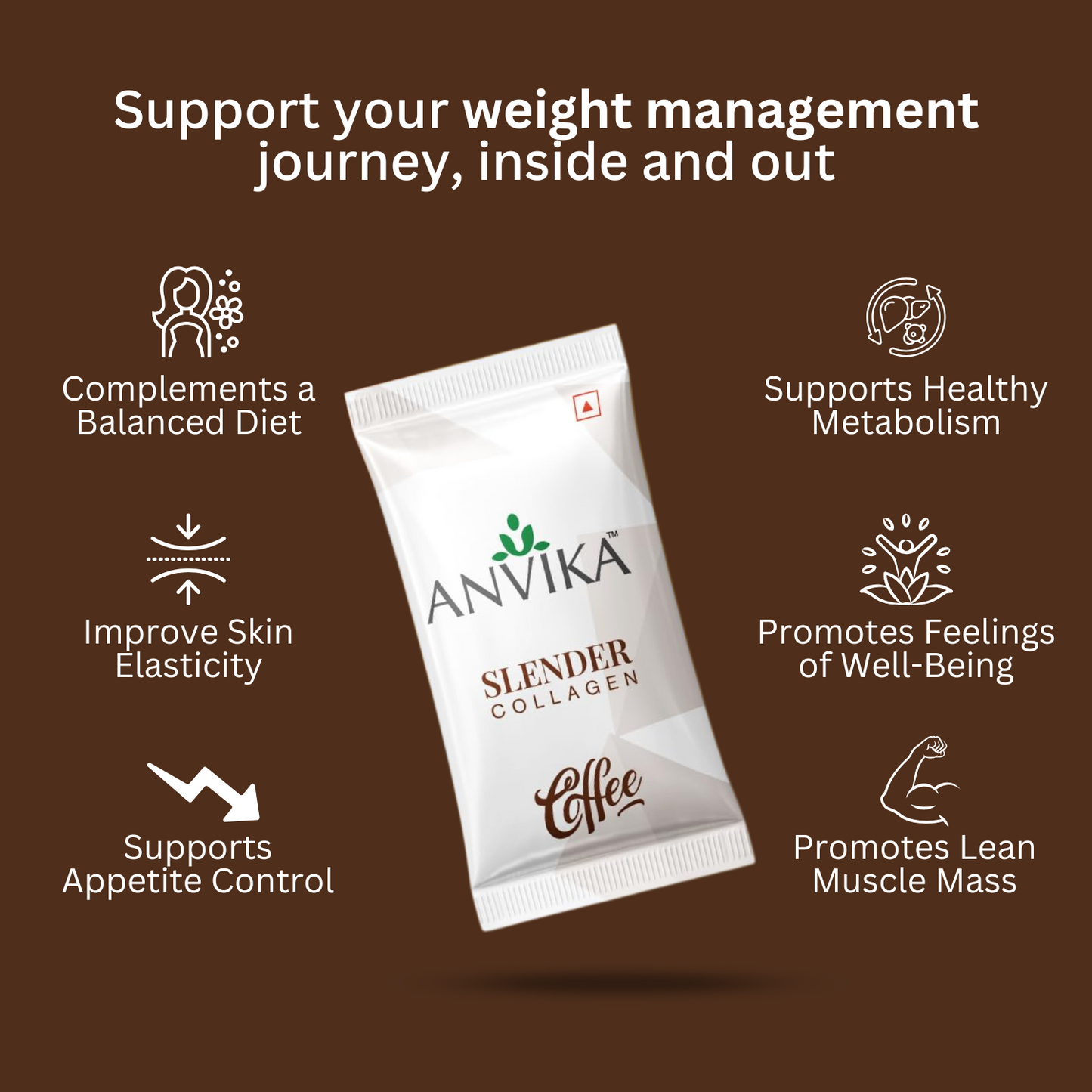 Anvika Slender Collagen Coffee 240g – Marine Collagen, Garcinia & L-Carnitine | 15 Sachets