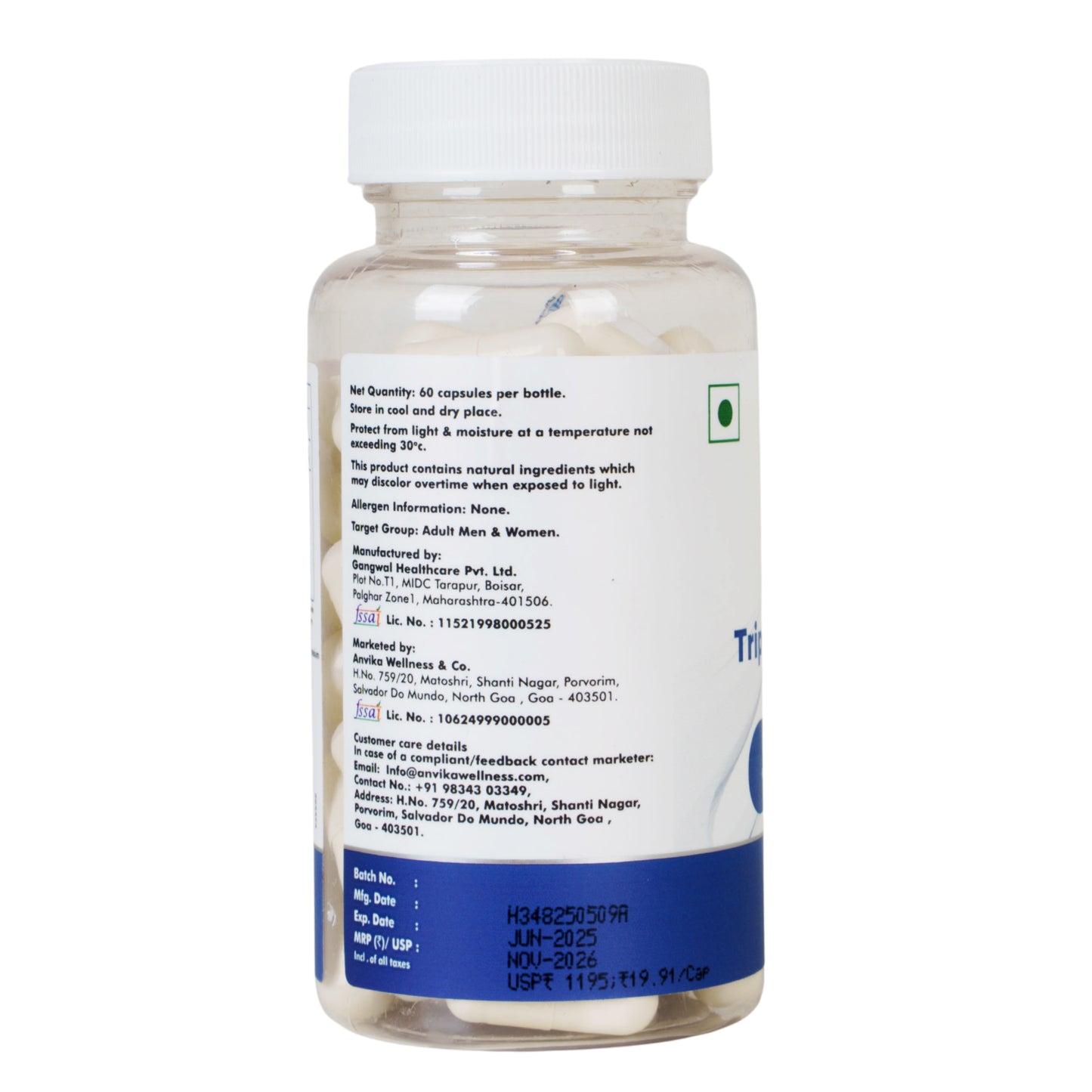 ANVIKA Triple Magnesium Capsules – Bone, Muscle & Sleep Support – 60 Vegetarian Capsules