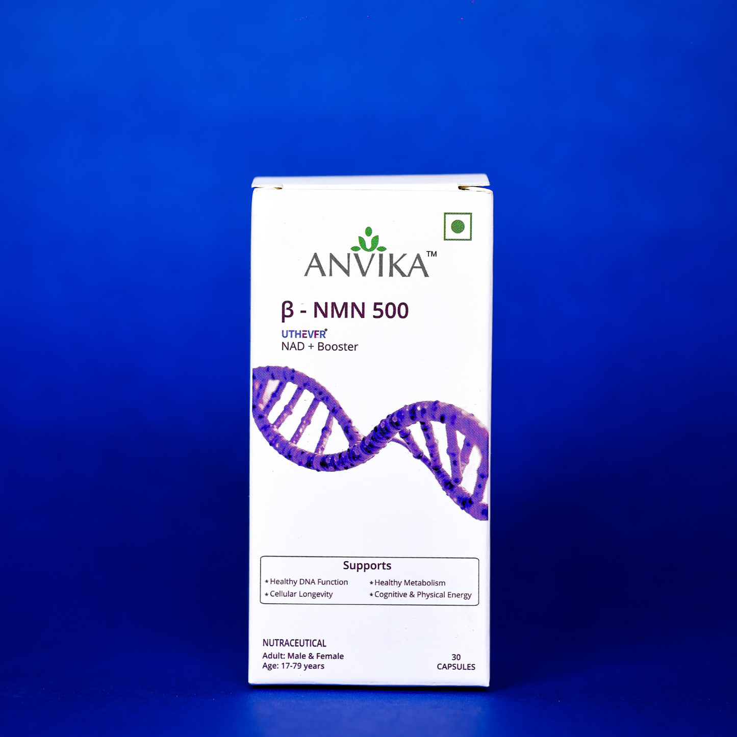 Anvika β-NMN 500mg Veg 30 Capsules | Energy, NAD+ & Longevity Support