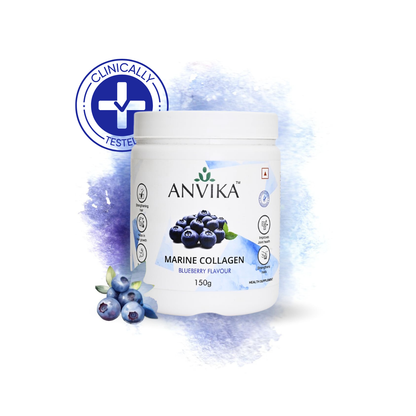 ANVIKA Marine Collagen Powder – Blueberry Flavor, Supports Skin, Hair, Nails & Joints – 150 g