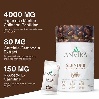 Anvika Slender Collagen Coffee 240g – Marine Collagen, Garcinia & L-Carnitine | 15 Sachets