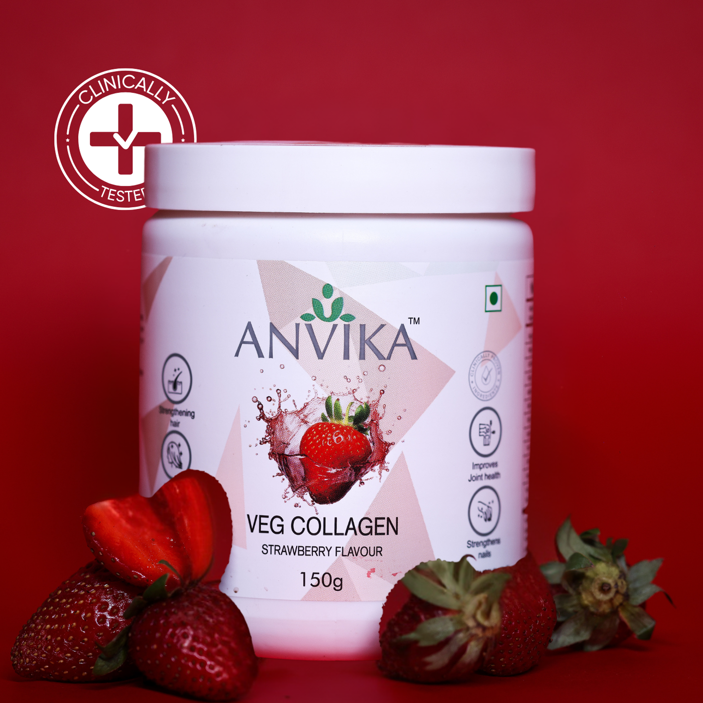 Anvika Veg Collagen | Strawberry Flavour | Skin & Hair Support | 150g