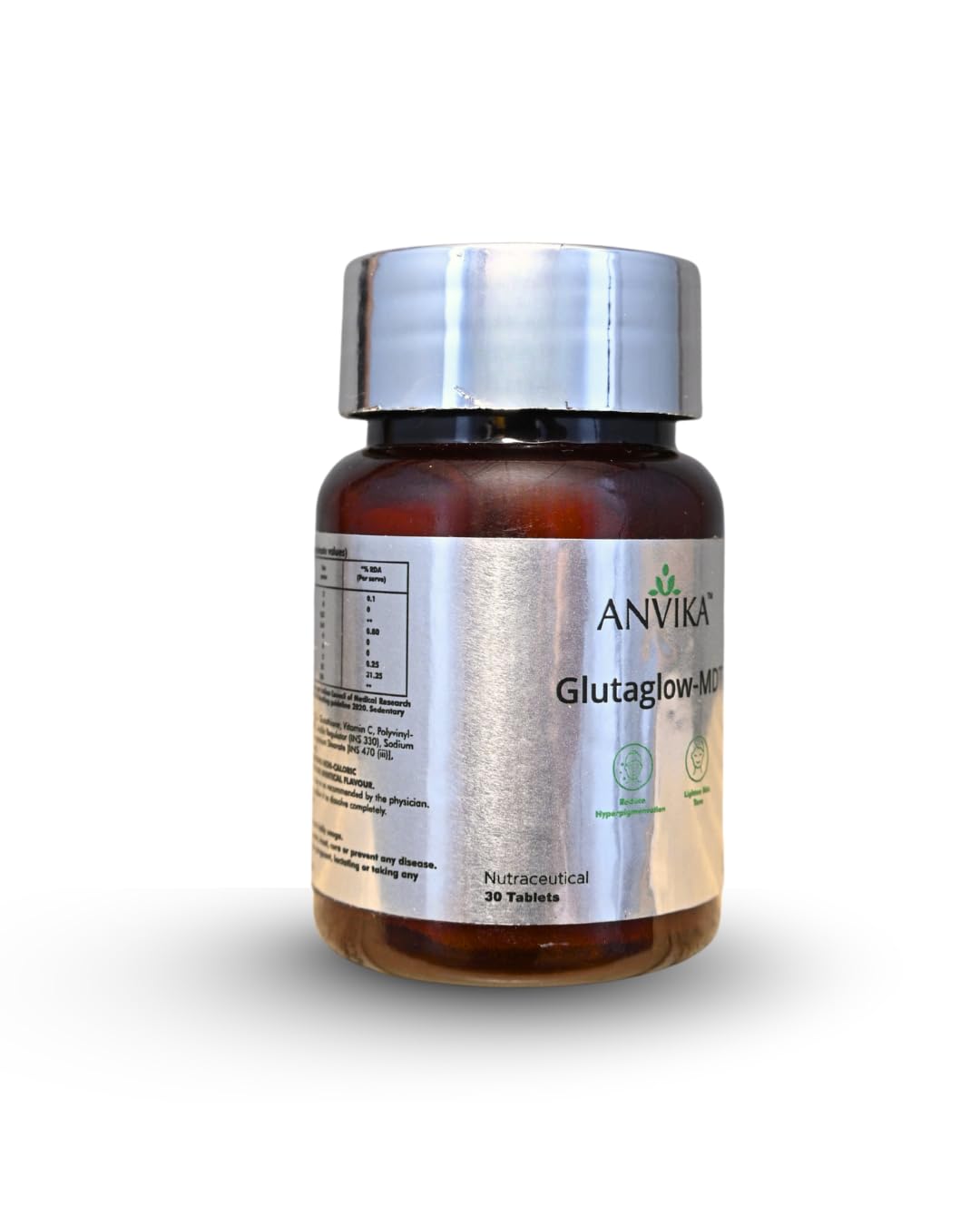 ANVIKA Glutaglow-MDT Glutathione Tablets – Skin Brightening, Antioxidant, Orange Flavor (30 Tablets)