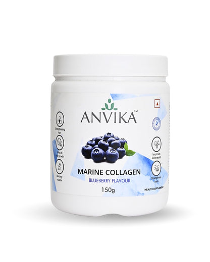 ANVIKA Marine Collagen Powder – Blueberry Flavor, Supports Skin, Hair, Nails & Joints – 150 g