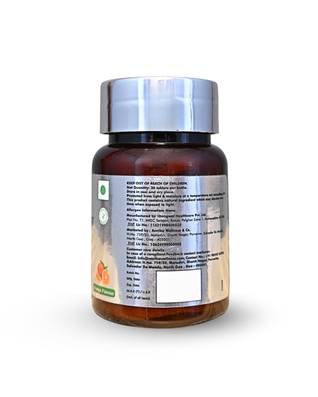 ANVIKA Glutaglow-MDT Glutathione Tablets – Skin Brightening, Antioxidant, Orange Flavor (30 Tablets)