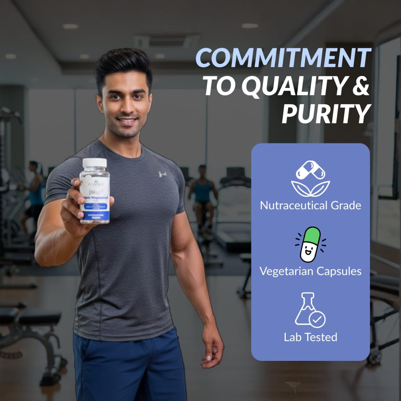 ANVIKA Triple Magnesium Capsules – Bone, Muscle & Sleep Support – 60 Vegetarian Capsules