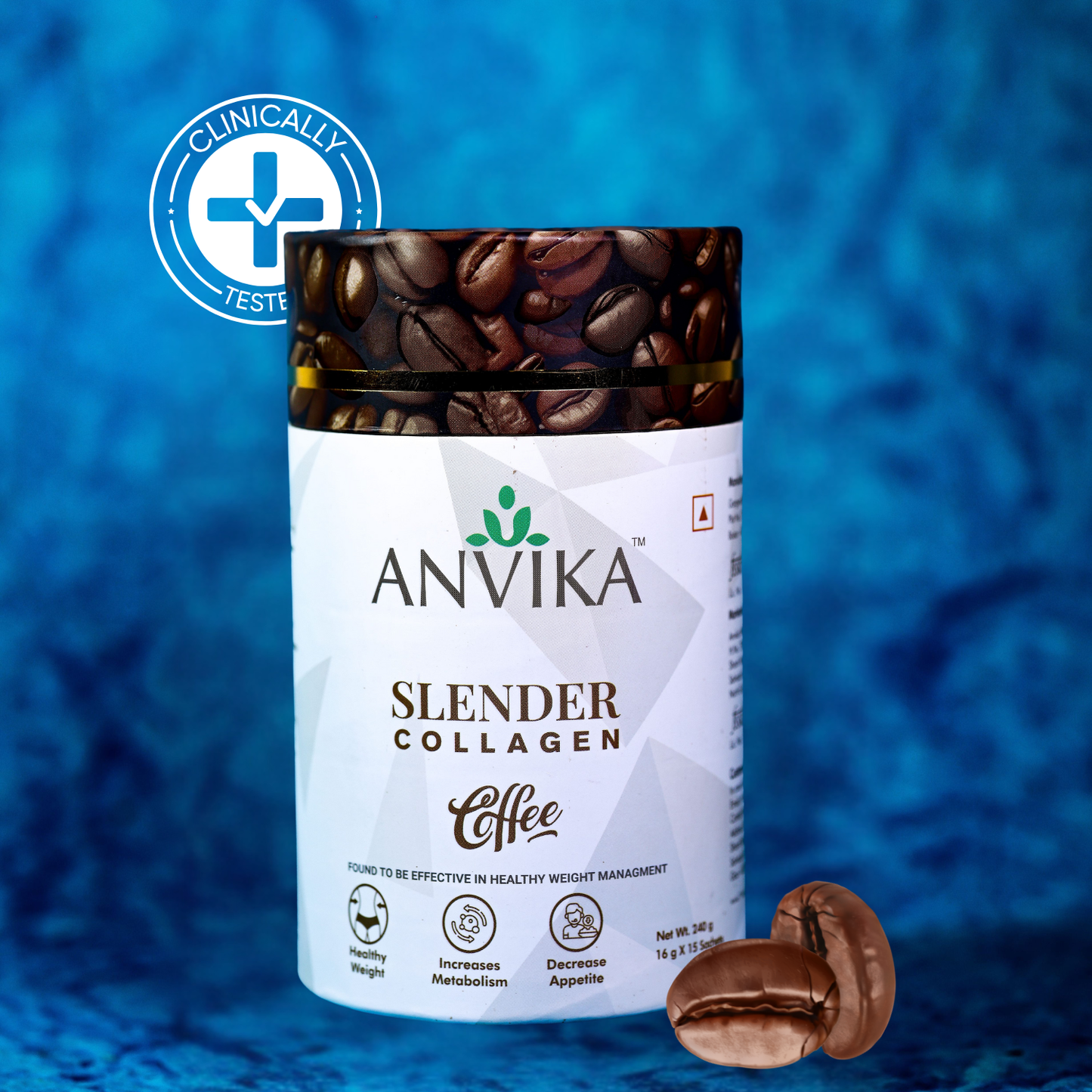 Anvika Slender Collagen Coffee 240g – Marine Collagen, Garcinia & L-Carnitine | 15 Sachets