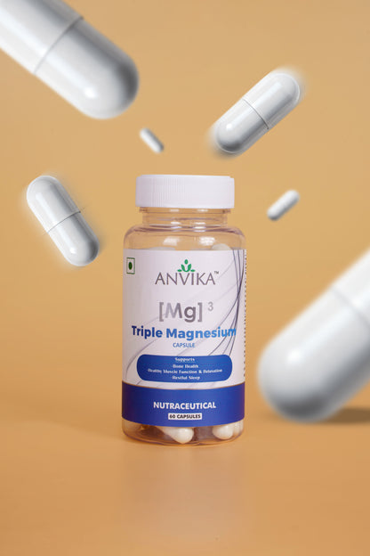 ANVIKA Triple Magnesium Capsules – Bone, Muscle & Sleep Support – 60 Vegetarian Capsules