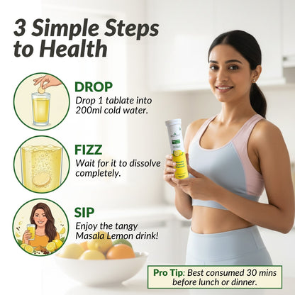 Anvika Apple Cider Vinegar Effervescent Tablets – Masala Lemon Flavour | With Vitamin C, B6 & B12 | 15 Effervescent Tablets for Digestion, Detox & Metabolism