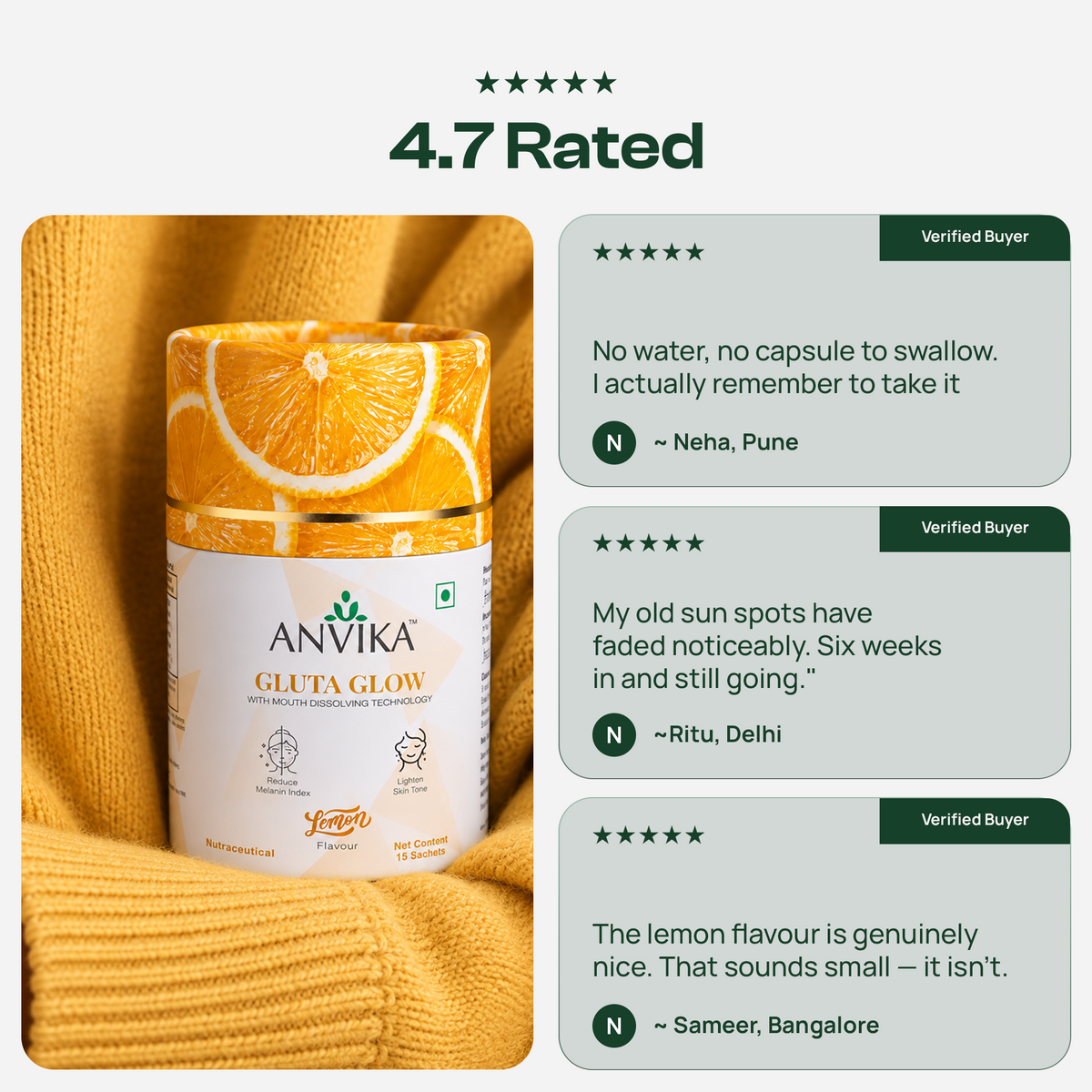 Anvika Gluta Glow Glutathione Sachet Lemon 7